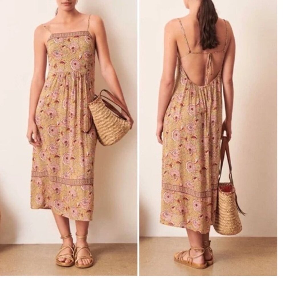 BA&SH Valentine Floral Backless Midi Dress in Ocre Sz Medium